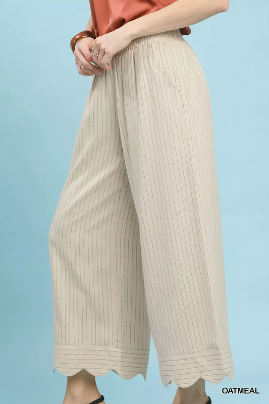 Umgee Pinstripe Wide Leg Pants (women's pants) view 2 - shop at us.meeeshop