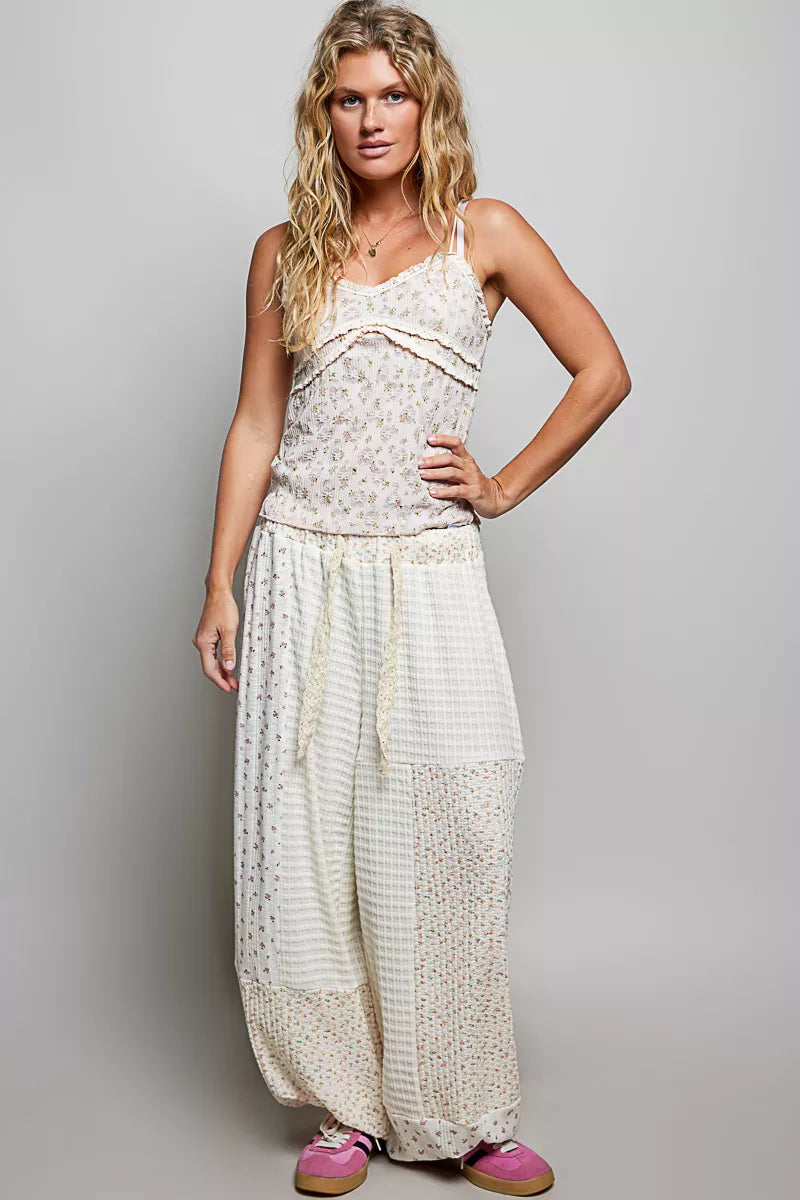 pol patchwork mixed Pol Patchwork Mixed Knit Wide Leg Pants view 6 (bottom) - shop at us.meeeshop