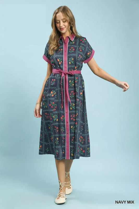 Umgee Mix Floral Button-Front Midi Dress (women's dresses) - shop at us.meeeshop