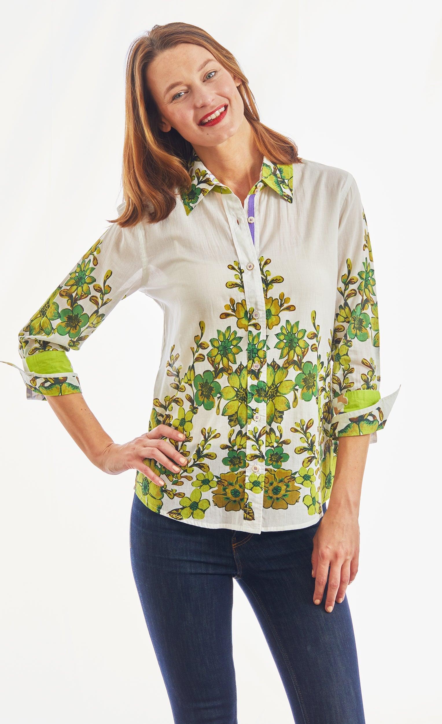 3/4 Sleeve Leaf Print Rome Style in Voile Top in M view 3 - Leaf Pattern Voile Curtains