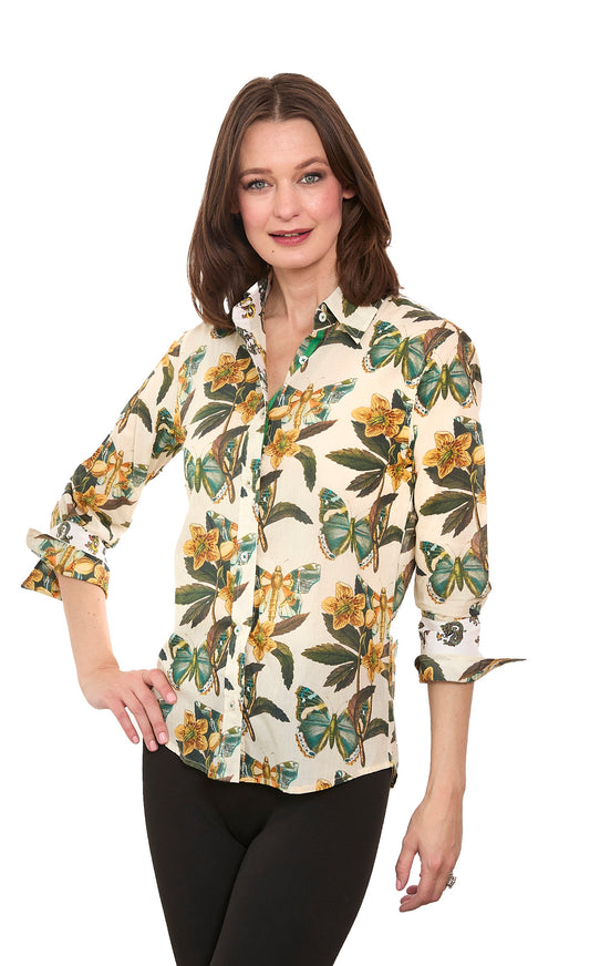 3/4 Sleeve Rome Shirt Butterfly Print in S view 2 - Printing T Shirt Cost (top)
