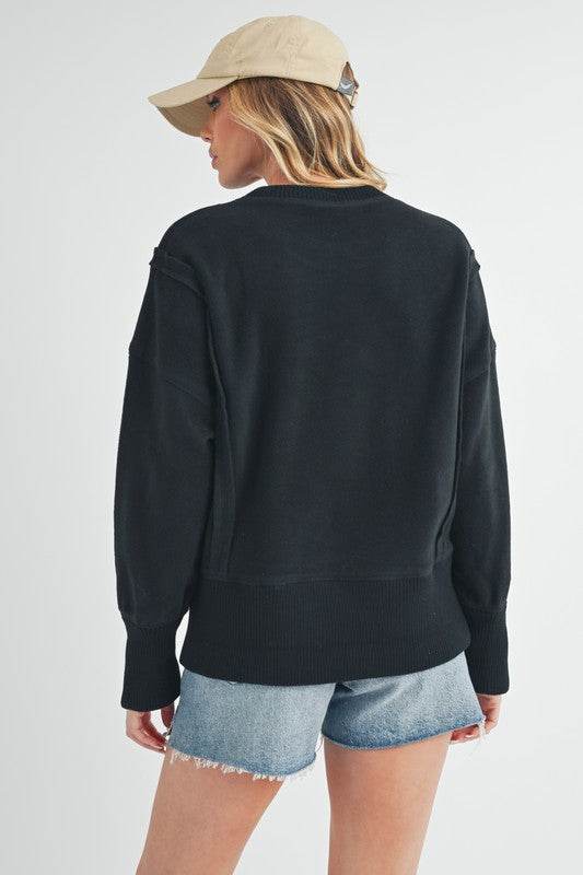 Aemi + Co Exposed Seam High-Low Round Neck Sherpa Top - us.meeeshop