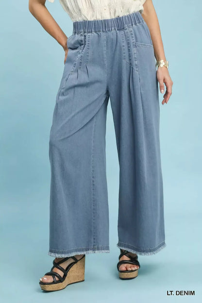 umgee stone washed Umgee Stone Washed Wide Leg Pants LT. DENIM (bottom) - shop at us.meeeshop