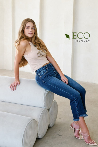 eco friendly corset Eco Friendly Corset High Rise Crop Flare Jeans (dark Wash) view 2 (bottom) - shop at us.meeeshop