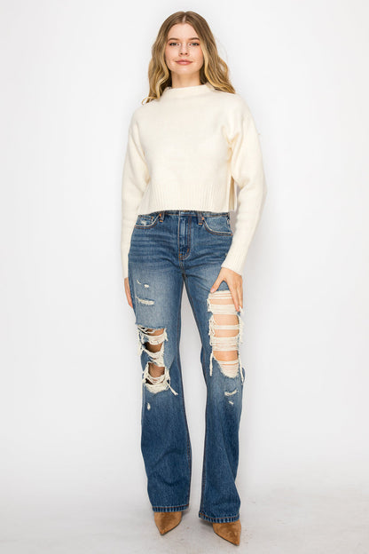 hybrid stretch ripped Hybrid Stretch Ripped Relaced Flare Jeans view 5 (bottom) - shop at us.meeeshop