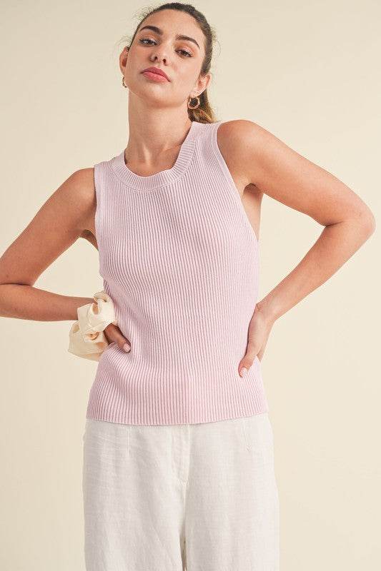 Aemi + Co Ribbed Round Neck Knit Tank - us.meeeshop