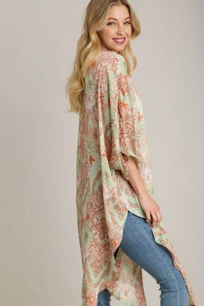 Umgee | Mixed Print Open Front Kimono with Ruffle Sleeves Plus Size - us.meeeshop