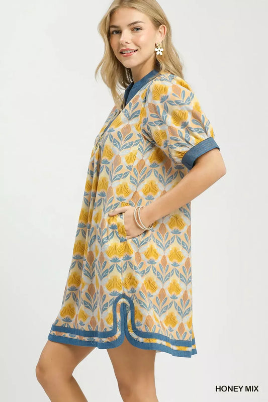 Umgee Mix Tile Print Mini Dress (women's dresses) view 2 - shop at us.meeeshop