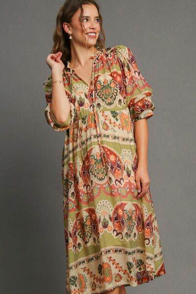 Umgee Tiered Border Print Midi Dress Plus Size - us.meeeshop