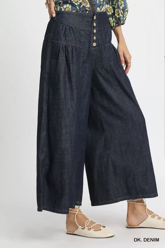 umgee stone washed Umgee Stone Washed Wide-leg Button-front Culottes view 2 (piece) - shop at us.meeeshop