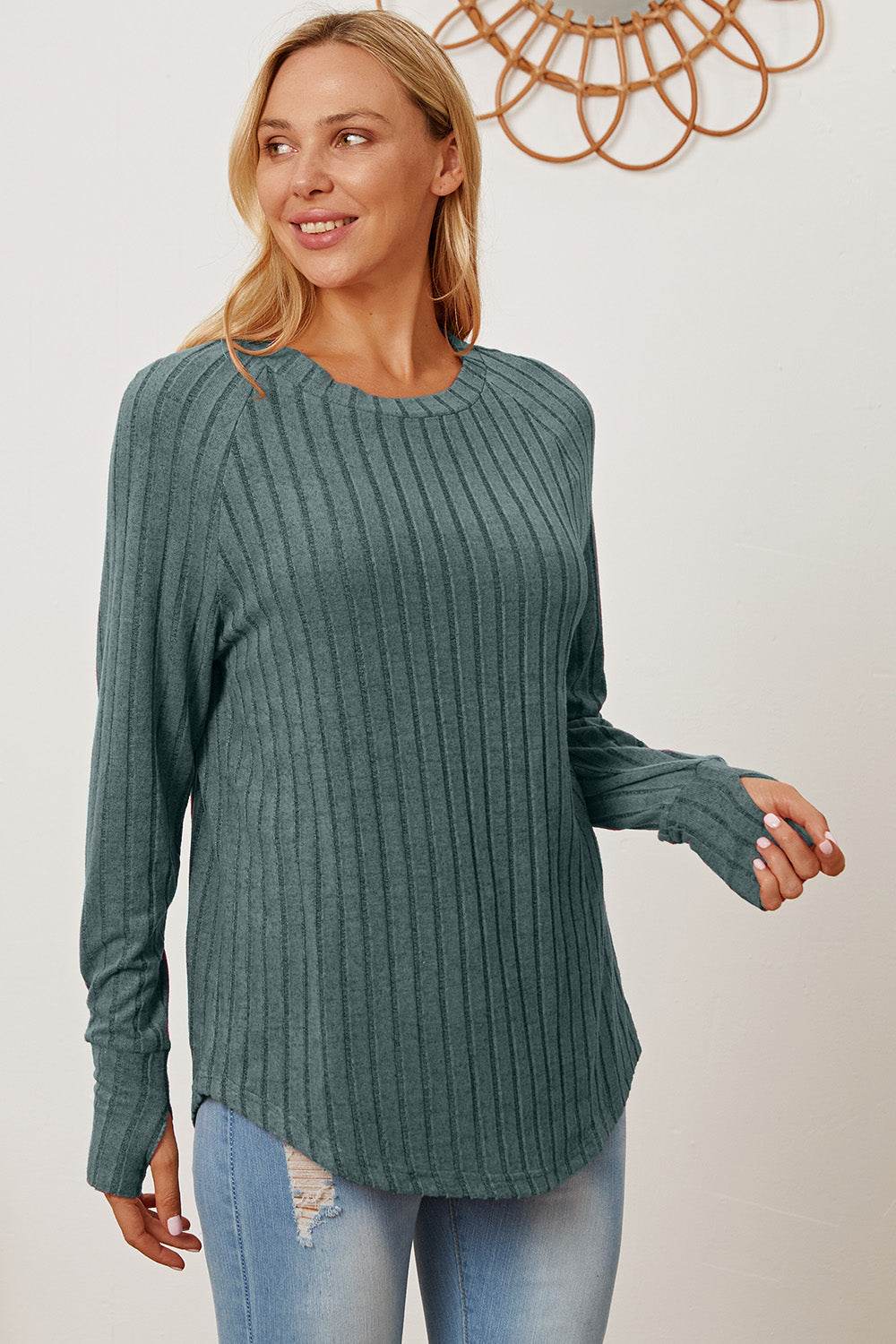 Basic Bae Ribbed Thumbhole Sleeve T-Shirt - us.meeeshop