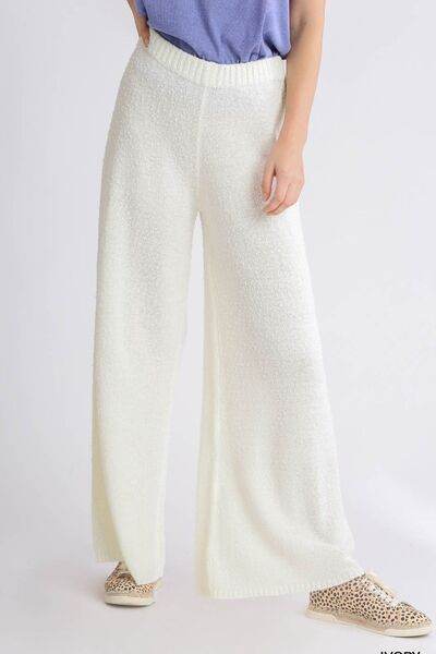 Umgee Elastic Waistband Wide Leg Sweater Pants Plus Size - us.meeeshop