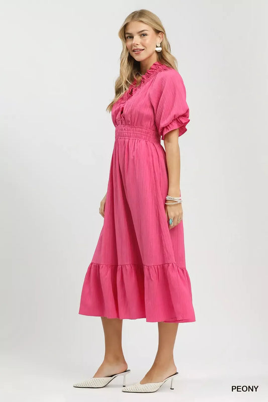 Umgee Ruffle V-Neck Midi Dress (women's dresses) view 2 - shop at us.meeeshop