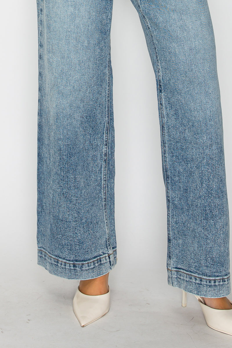 adjustable waistband high Adjustable Waistband High Rise Baggy Wide Jeans view 7 (bottom) - shop at us.meeeshop