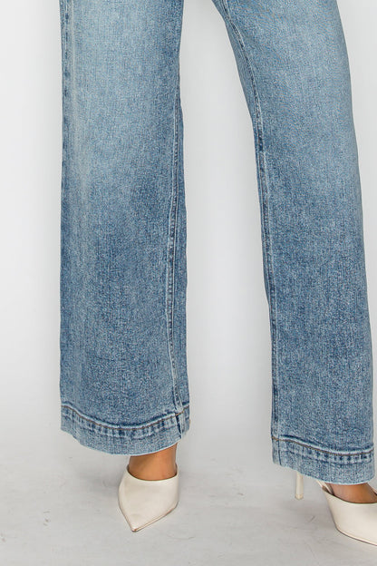 adjustable waistband high Adjustable Waistband High Rise Baggy Wide Jeans view 7 (bottom) - shop at us.meeeshop
