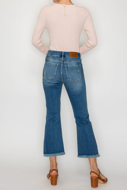 eco friendly corset Eco Friendly Corset High Rise Crop Flare Jeans (medium Wash) view 4 (bottom) - shop at us.meeeshop