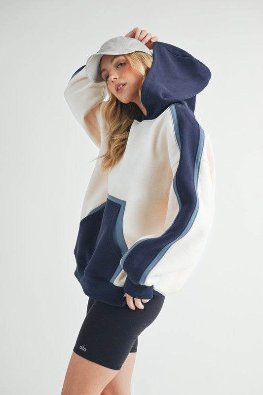 Aemi + Co Color Block Kangaroo Pocketed Hoodie - us.meeeshop