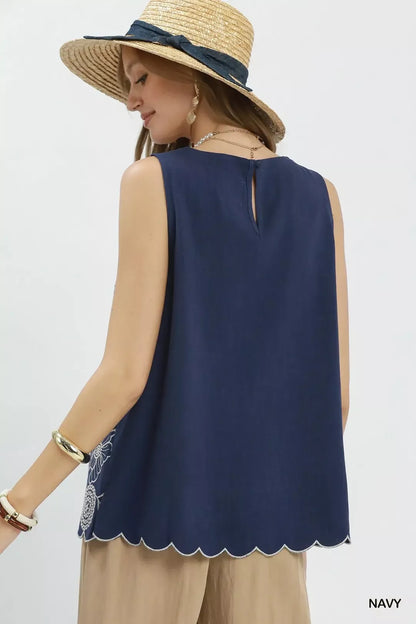 umgee floral embroidered Umgee Floral Embroidered Sleeveless Top view 3 (top) - shop at us.meeeshop