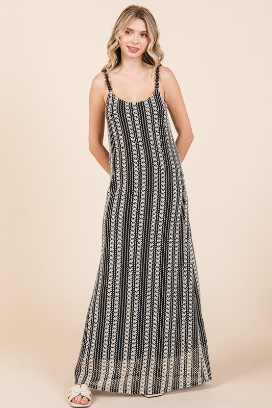 GeeGee Plus Size Striped Scoop Neck Beaded Strap Maxi Cami Dress - us.meeeshop