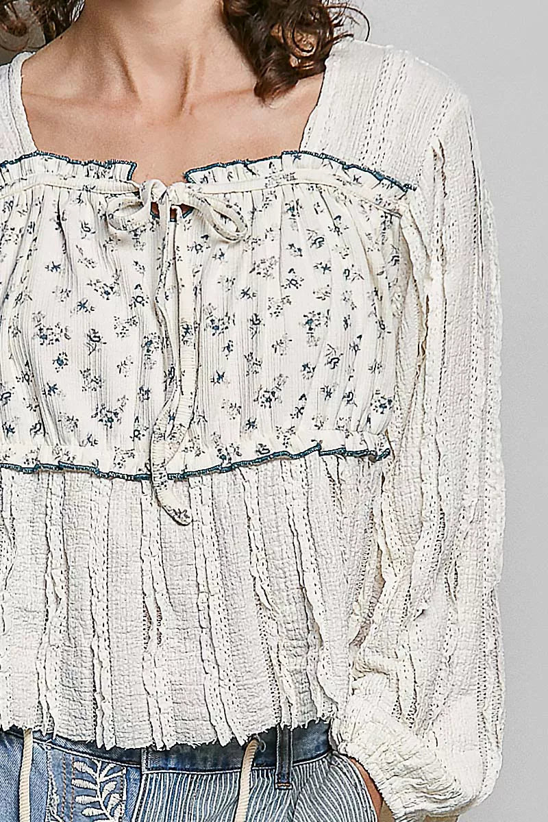 pol square neck Pol Square Neck Lace Long Balloon Sleeve Top view 6 (top) - shop at us.meeeshop