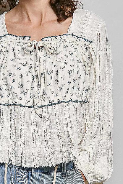pol square neck Pol Square Neck Lace Long Balloon Sleeve Top view 6 (top) - shop at us.meeeshop
