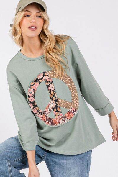 SAGE + FIG Floral Peace Patch Round Neck Top - us.meeeshop