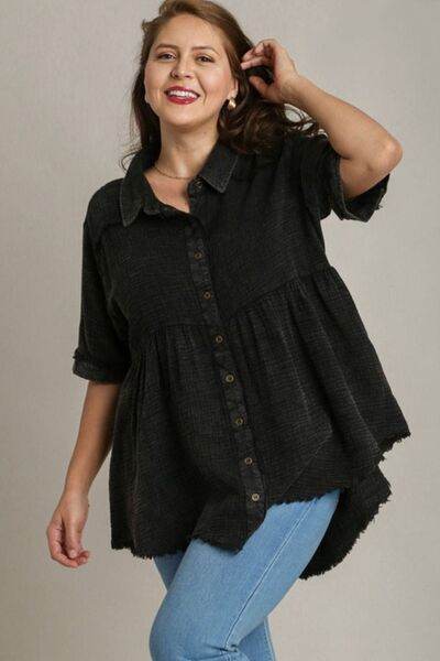 Umgee Cotton Gauze Button Front Shirt Plus Size - us.meeeshop