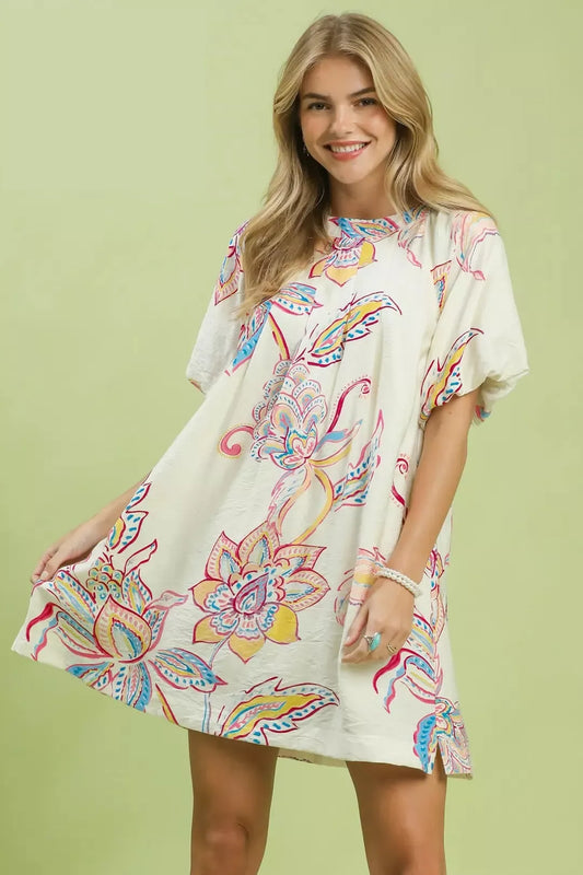 Umgee Boho Floral Print Mini Dress with Pockets (women's dresses) - shop at us.meeeshop