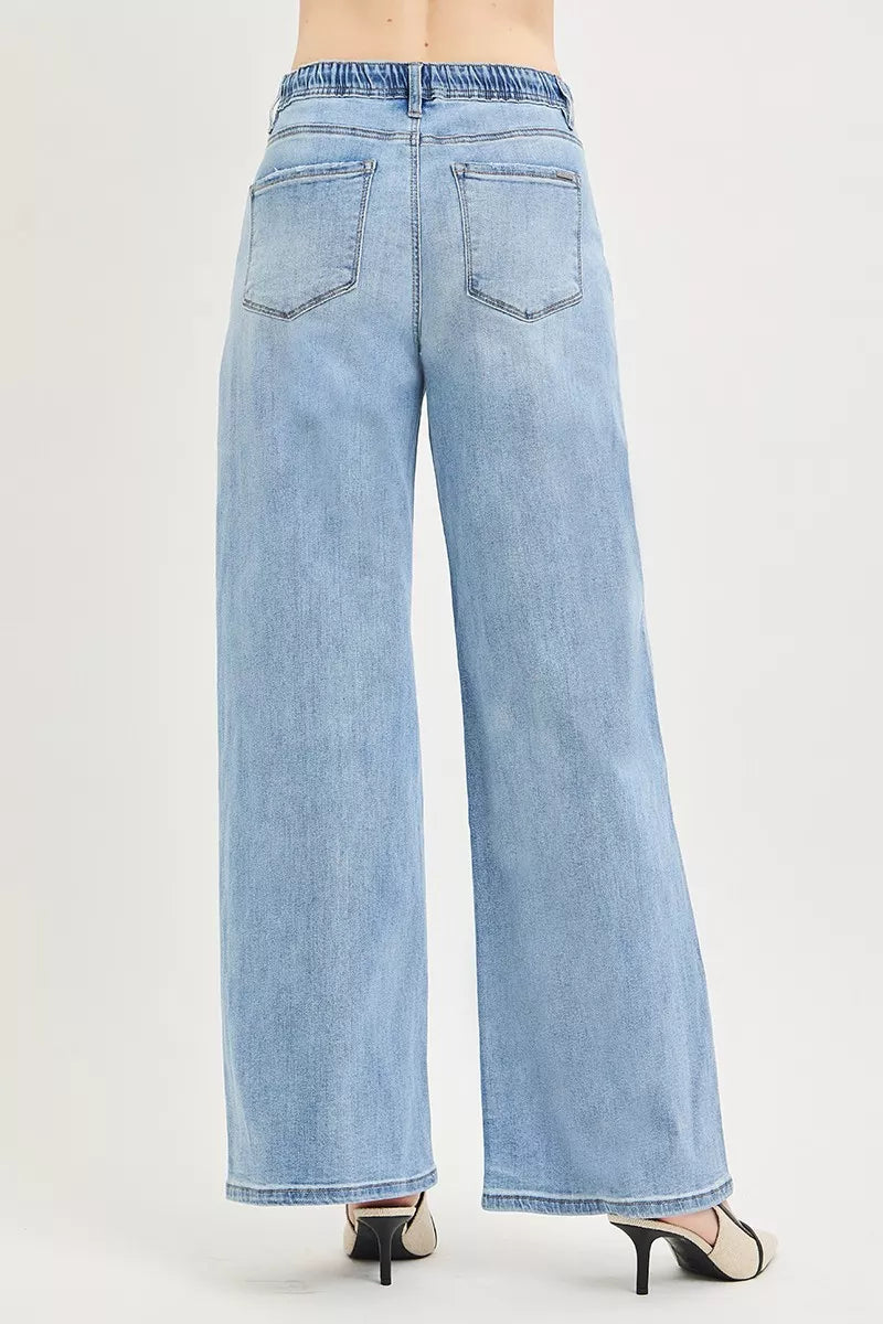 risen elastic band Risen Elastic Band Slouchy Wide Jeans with Drawstring view 5 (bottom) - shop at us.meeeshop