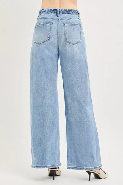 risen elastic band Risen Elastic Band Slouchy Wide Jeans with Drawstring view 5 (bottom) - shop at us.meeeshop
