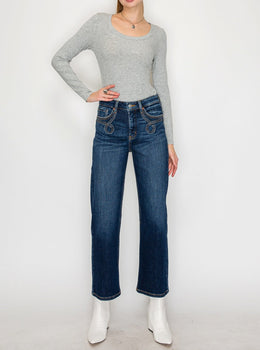 Tummy Control Western High Rise Straight Leg Jeans