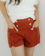 Sienna Button Decor Scalloped Edge High Waist Corduroy Shorts