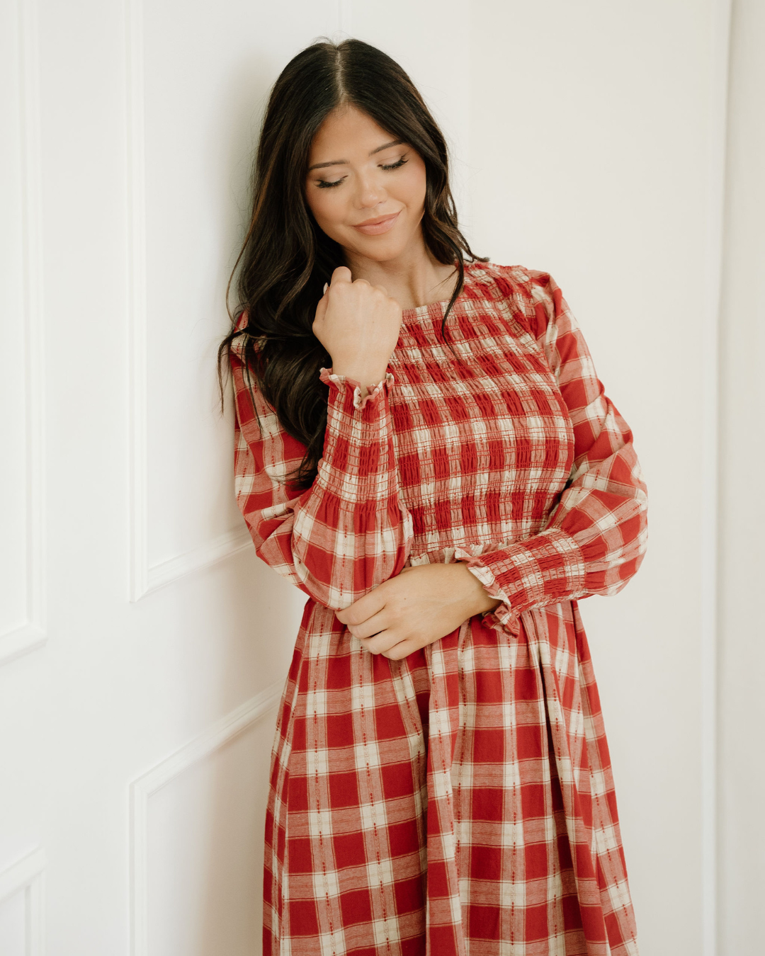 presley plaid print Presley Plaid Print Smocked Puff Sleeve Mini Dress view 3 (dress) - shop at us.meeeshop