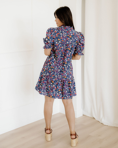 serena wild daisy Serena Wild Daisy Floral Split Neck Short Puff Sleeve Mini Dress view 9 (dress) - shop at us.meeeshop