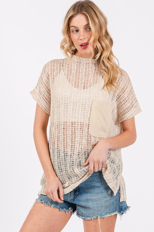 Ces Femme See Through Crochet Mock Neck Cover Up | us.meeeshop