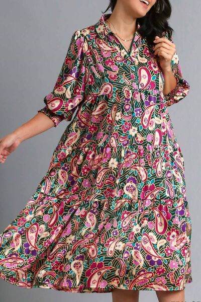 Umgee Paisley Print Satin Tiered Midi Dress Plus Size - us.meeeshop