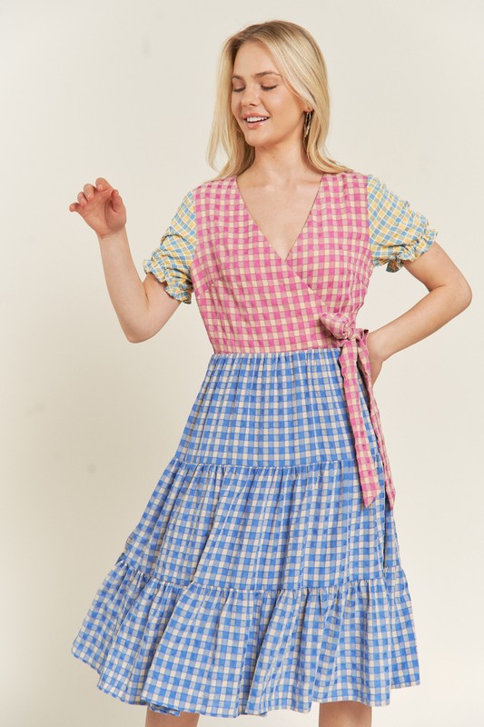 colorblock gingham dress Colorblock Gingham Dress view 2 (dress) - shop at us.meeeshop