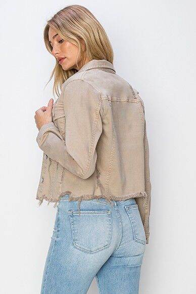 RISEN Raw Hem Button Up Cropped Denim Jacket Plus Size - us.meeeshop