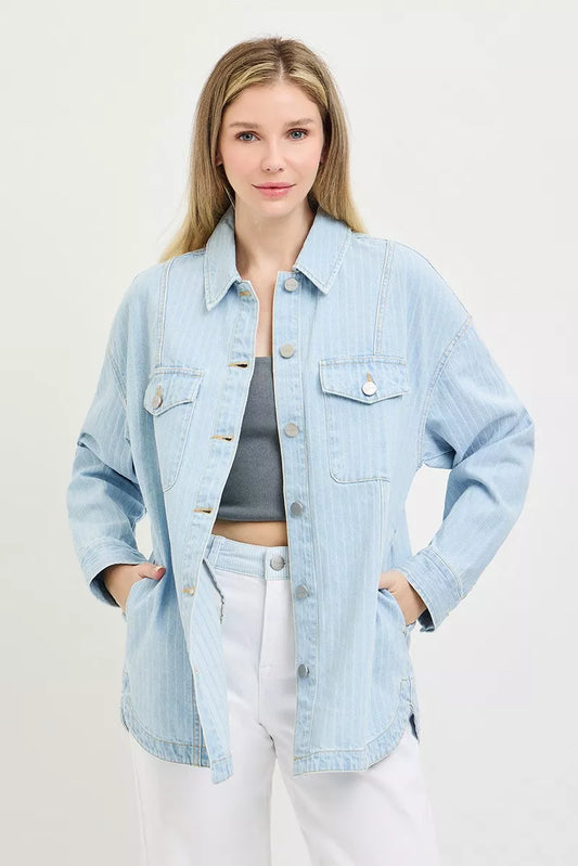 risen oversized stripe Risen Oversized Stripe Denim Shaket LIGHT (piece) - shop at us.meeeshop
