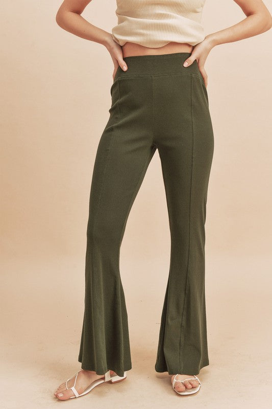 Aemi + Co High Waist Flare Pants in Army Green - us.meeeshop