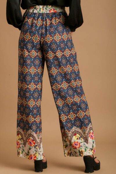 Umgee | Mixed Print Elastic Waistband Pants Plus Size - us.meeeshop