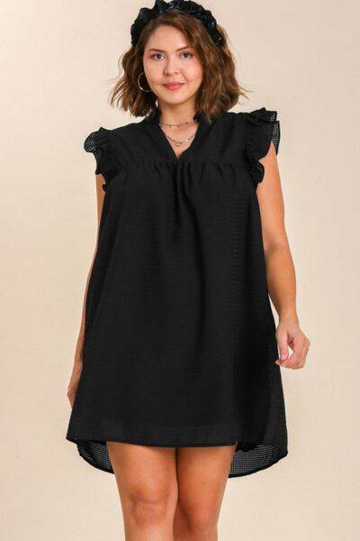 Umgee Layered Ruffle Sleeve Mini Dress Plus Size - us.meeeshop