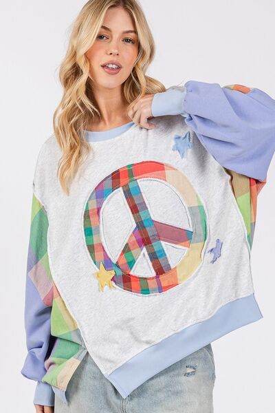 SAGE + FIG Contrast Peace Patch Dropped Shoulder Sweatshirt - us.meeeshop