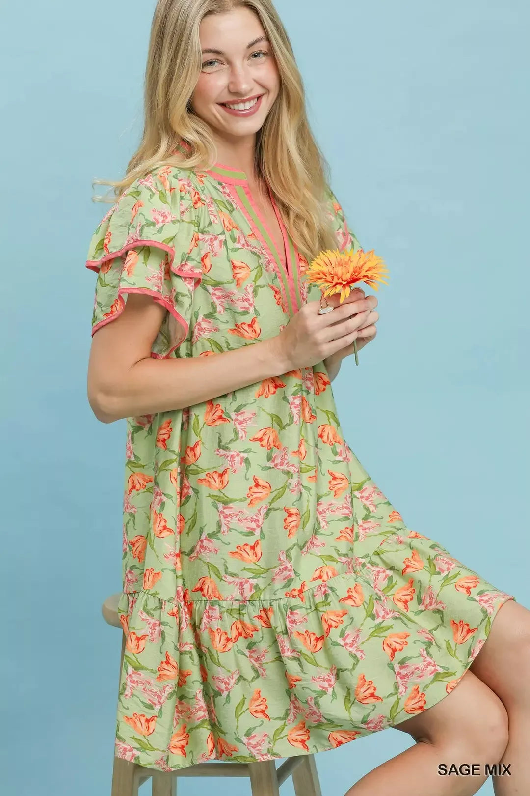 umgee floral flutter Umgee Floral Flutter Sleeve Tiered Dress view 5 (dress) - shop at us.meeeshop