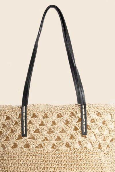 Fame Faux Leather Handle Knitted Tote Bag - us.meeeshop