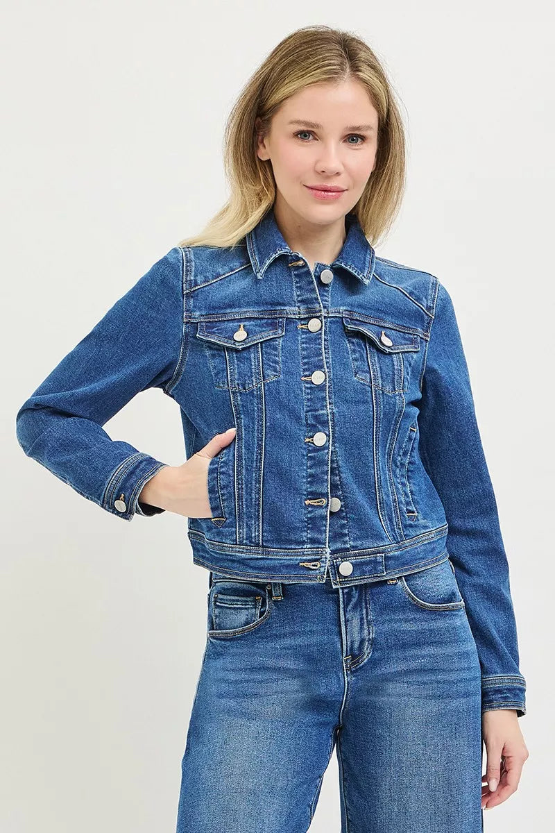 risen basic fitted Risen Basic Fitted Button Down Denim Jacket MEDIUM (layer) - shop at us.meeeshop