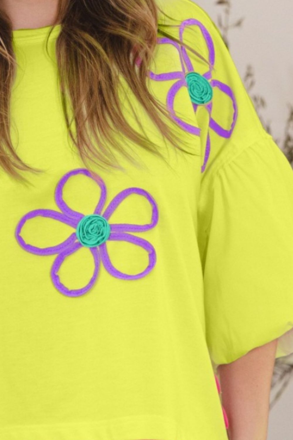 ODDI Full Size Flower Embroidery Detail T-Shirt | us.meeeshop