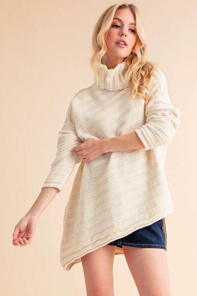 Aemi + Co Asymmetrical Side Slit Turtleneck Sweater - us.meeeshop