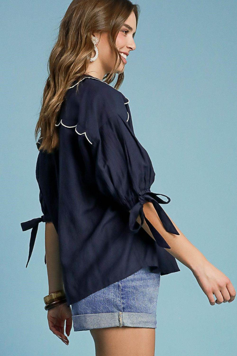 Umgee | Embroidered Detail Button Down Shirt Plus Size - us.meeeshop