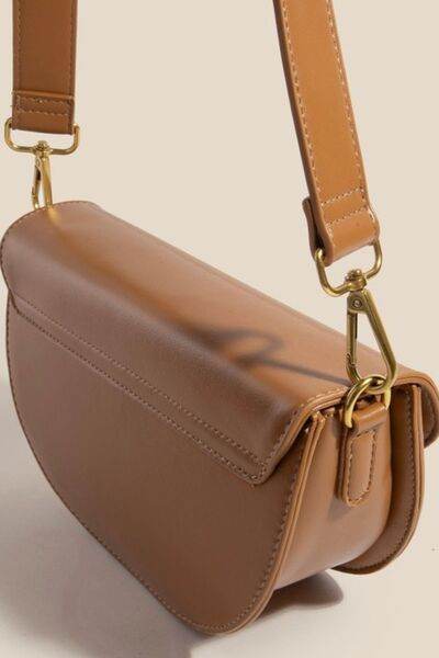 Fame Buckle Closure Crescent Faux Leather Crossbody Bag - us.meeeshop